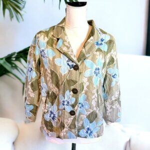 Liz Claiborne Casual Jacket Floral Olive and Blue Button-Down in Size Med